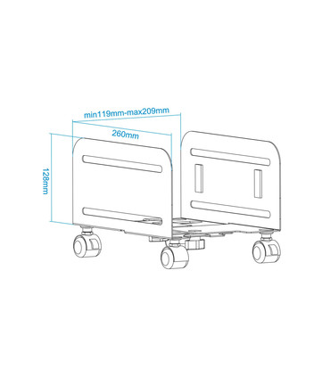 Soporte Metálico para Torres de PC, Ruedas con Bloqueo, Carga Máxima 10kg, ROHs, Tooq