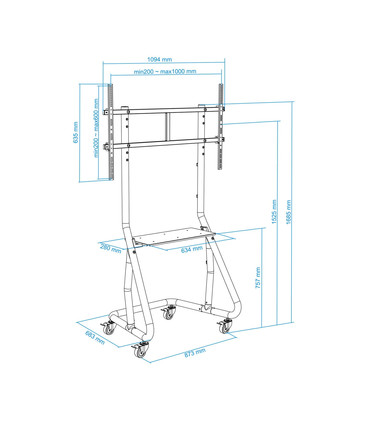 Soporte de Suelo para Pantallas de 60" a 105", Ruedas con Bloqueo, Sistema para Candado, Bandeja, soporta hasta 100kg, VESA