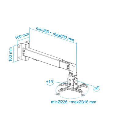 Soporte de Pared para Proyectores, Extensible, Inclinable, soporta hasta 20kg