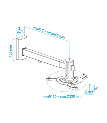 Soporte de Pared para Proyectores, Extensible, Rotatorio, Inclinable, soporta hasta 10kg