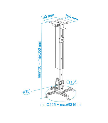 Soporte de Techo para Proyectores, Extensible, Rotatorio, Inclinable, soporta hasta 20kg, Altura de 130-430-650mm