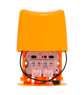 Amplificador Mástil de 3 entradas y 1 salida (UHF-FI-VHF), 12-24V, 29dB, Filtro 5G, Conexión EasyF, IP23, USOS, Televés Nanokom