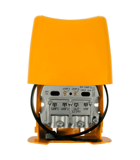 Amplificador Mástil de 3 entradas y 1 salida (2xUHF-VHF), 12-24V, 28dB, Filtro 5G, Conexión EasyF, IP23, Televés Nanokom