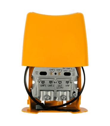 Amplificador Mástil de 3 entradas y 1 salida (2xUHF-VHF), 12-24V, 28dB, Filtro 5G, Conexión EasyF, IP23, Televés Nanokom
