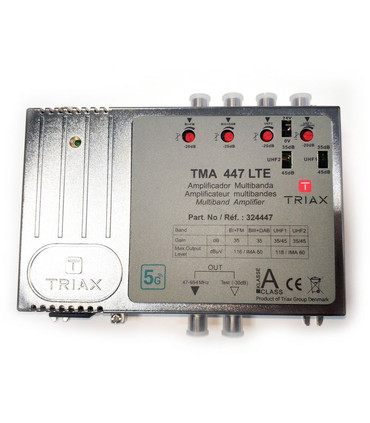 Central de Banda Ancha de 4 entradas y 1 salida (2xUHF-DAB-FM), 24V, 45/35dB, Filtro 5G LTE700, Conectores F, Triax