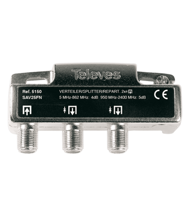 Repartidor 5-2400MHz de 2 salidas, Conectores tipo F, Paso de Corriente, Televés