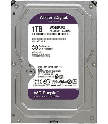 Disco Duro 3.5" de 1TB Especial para CCTV, Conexión SATA 6Gb/s, 5400 rpm, Soporta hasta 64 Cámaras, WD Purple Surveillance