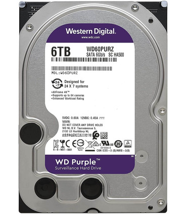 Disco Duro 3.5" de 6TB Especial para CCTV, Conexión SATA 6Gb/s, 5400 rpm, Soporta hasta 64 Cámaras, WD Purple Surveillance