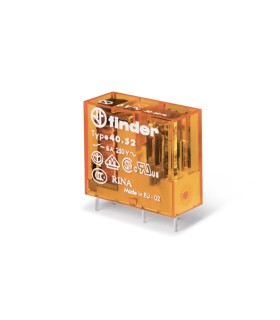Mini Relé 4052, 24V CA, 8A, 2 Contactos Conmutados, Reticulado 5mm, Circuitos Impresos y Zócalos S95, Categoría RT II, Finder