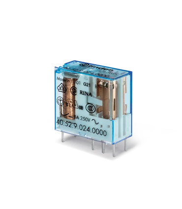 Mini Relé 4052, 24V CC, 8A, 2 Contactos Conmutados, Reticulado 5mm, Circuitos Impresos y Zócalos S95, Categoría RT II, Finder