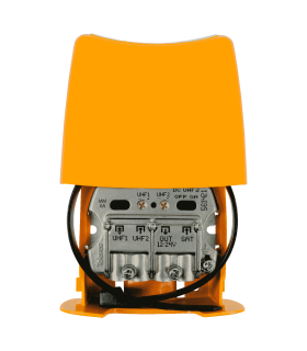 Amplificador de Mástil de 3 entradas (2xUFH-FImix), 12-24V, Ganancia 28dB, Filtro LTE700, Conexión EasyF, IP23, Televés NanoKom