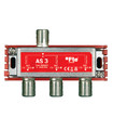 Repartidor de 3 salidas para TDT y SAT (5-2400MHz), 6.5/6.9dB, Conectores tipo F, FTE