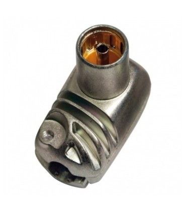 Conector CEI Hembra Acodado con Blindaje Extra para Cables TV de 5-7.5mm, Montaje ProEasyF mediante Presión de Tornillo, Televés