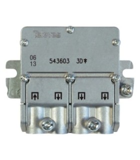 Mini Repartidor de 3 salidas para TDT/SAT, Pérdida 4/8.5dB, Conexión EasyF, Paso DC, Tornillo a Tierra, Televés