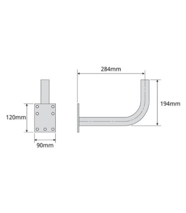 Soporte de Pared/Mástil tipo “L” para Antenas, Ø35mm, 284x194mm, Parabólicas de 60cm, Zinc+RPR, Televés