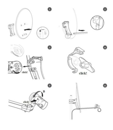 Antena Parabólica de 63x57cm para TV Satélite, Ganancia 35.5dBi, Elevación 0-90º, Mástiles de 20-60mm, Aluminio, Televés