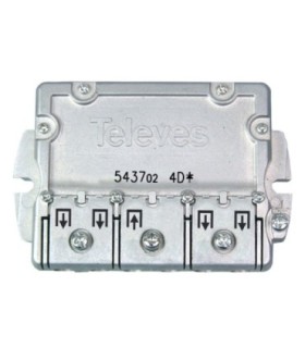 Repartidor de 4 Salidas para TDT/SAT, Pérdidas 9/7.5dB, Conexión EasyF, Paso DC, Tornillo a Tierra, Televés