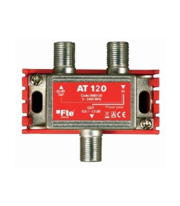 Derivador de 1e/1s/1d para TDT/SAT, 5-2400MHz, Derivación 20/22.5dB, Paso 0.8/1.5dB, Conectores F, Incluye Soporte, FTE AT120