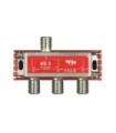 Repartidor de 3S para TDT/SAT 5-2400MHz, Atenuación 6.5/10.5dB, Conectores tipo F, Paso DC, FTE AS3