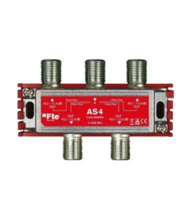 Repartidor de 4S para TDT/SAT 5-2400MHz, Atenuación 8.5/11dB, Conectores tipo F, Paso DC, FTE AS4