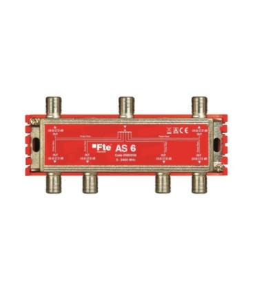 Repartidor de 6S para TDT/SAT 5-2400MHz, Atenuación 13/17dB, Conectores tipo F, Paso DC, FTE AS6