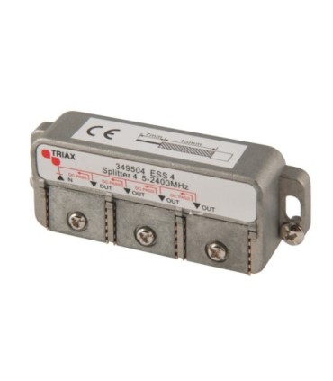 Repartidor de 4s para TDT/SAT 5-2400MHz, Atenuación 8.5/12dB, Blindaje 85dB, Conectores tipo Clema, Paso DC, Triax ESS4