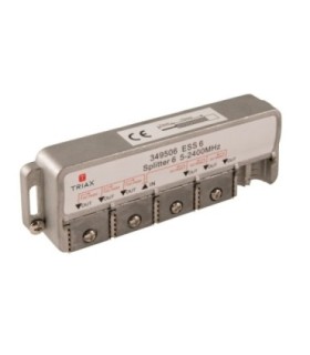 Repartidor de 6s para TDT/SAT 5-2400MHz, Atenuación 11.5/17.5dB, Blindaje 85dB, Conectores tipo Clema, Paso DC, Triax ESS6