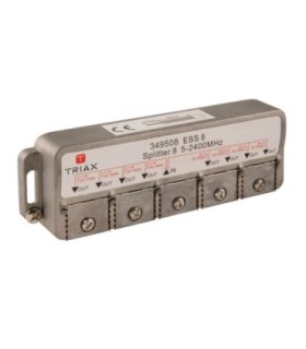 Repartidor de 8s para TDT/SAT 5-2400MHz, Atenuación 12/18.5dB, Blindaje 85dB, Conectores tipo Clema, Paso DC, Triax ESS8
