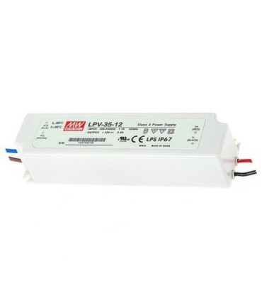 Fuente de Alimentación de 12V, 36W, 3A, Estanca IP67, 148x40x30mm, Mean Well