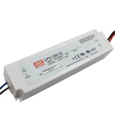 Fuente de Alimentación de 12V, 102W, 8.5A, Estanca IP67, 190x52x37mm, Mean Well