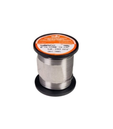 Rollo de Estaño Trimetal de 100g, Hilo de 1mm, Sn60 Pb38 Cu2, Flux CR2, MBO