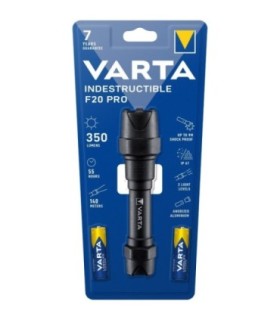Linterna Indestructible IP67 IK08, 350lm, 140m, 167x42mm, Cuerpo de Aluminio Anodizado y Goma, Pilas Incluidas, Varta F20Pro
