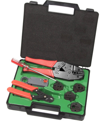 Kit de Herramienta Crimpadora con 5 Troqueles para Conectores Coaxiales BNC, TNC, N y SMA, Alicate y Peladora de Cables