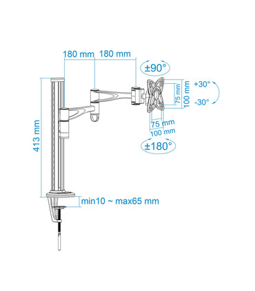Soporte de Mesa para Pantallas de 13" a 27", Giratorio (3 pivotes), Inclinable, Rotatorio, soporta hasta 15kg, VESA