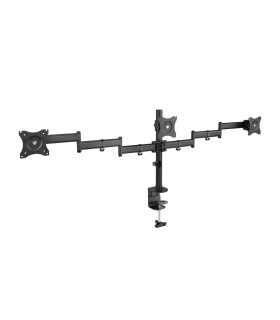 Soporte de Mesa para 3 Pantallas de 13" a 27", Giratorio (8 pivotes), Inclinable, Rotatorio 360º, Ajustable, soporta 8kg/brazo