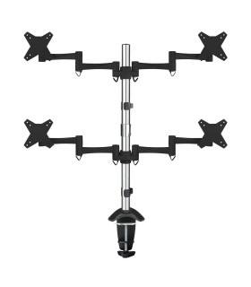Soporte de Mesa para 4 Pantallas de 13" a 27", Giratorio (12 pivotes), Inclinable, Rotatorio, Ajustable, soporta 8kg/brazo, VESA