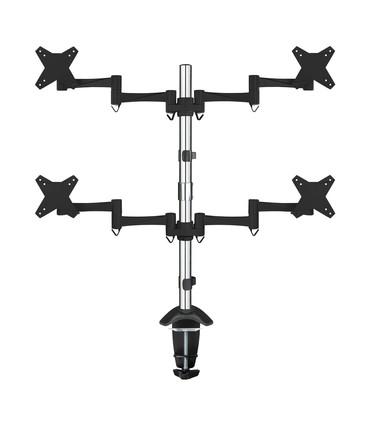 Soporte de Mesa para 4 Pantallas de 13" a 27", Giratorio (12 pivotes), Inclinable, Rotatorio, Ajustable, soporta 8kg/brazo, VESA