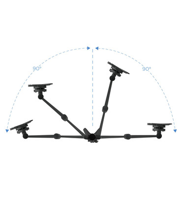 Soporte de Mesa para 4 Pantallas de 13" a 27", Giratorio (12 pivotes), Inclinable, Rotatorio, Ajustable, soporta 8kg/brazo, VESA