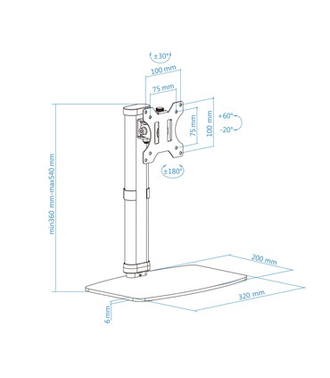 Soporte de Mesa para Pantallas de 17" a 27", Giratorio, Inclinable, Rotatorio, Ajustable, soporta hasta 6kg, compatible con VESA