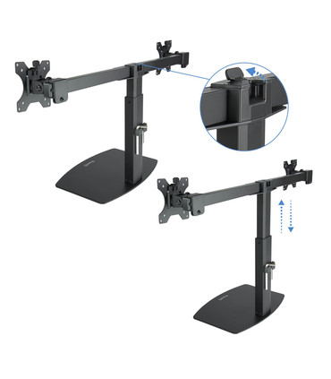 Soporte de Mesa para 2 Pantallas de 17" a 27", Giratorio (2 pivotes), Inclinable, Rotatorio, Ajustable, soporta hasta 6kg/brazo