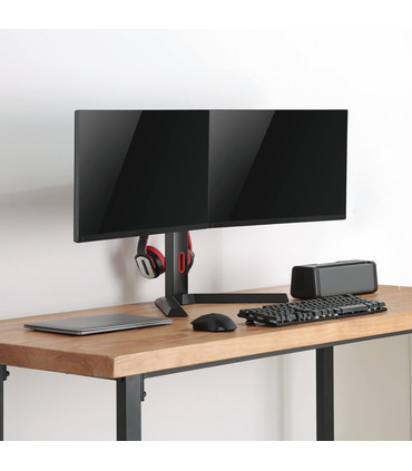 Soporte Gaming de Mesa para 2 Pantallas de 17" a 27", Giratorio, Inclinable, Rotatorio, Ajustable, soporta 7kg por brazo, VESA