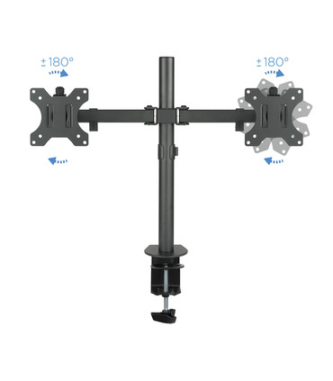 Soporte de Mesa para 2 Pantallas de 13" a 32", Giratorio (8 pivotes), Inclinable, Rotatorio, Ajustable, soporta 8kg/brazo, VESA
