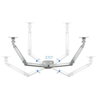 Soporte de Mesa para 2 Pantallas de 13" a 32", Giratorio (4 pivotes), Inclinable, Rotatorio, Ajustable, soporta 9kg/brazo, VESA
