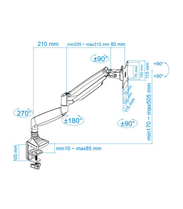 Soporte de Mesa para Pantallas de 13" a 32", Giratorio (2 pivotes), Inclinable, Rotatorio, Ajustable, soporta hasta 9kg, VESA
