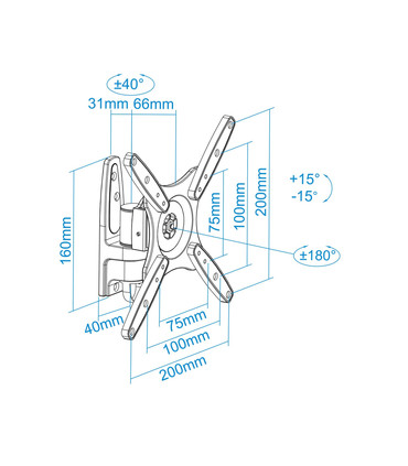 Soporte de Pared para Pantallas de 13" a 42", Giratorio, Inclinable, Rotatorio, soporta hasta 20kg, compatible con VESA