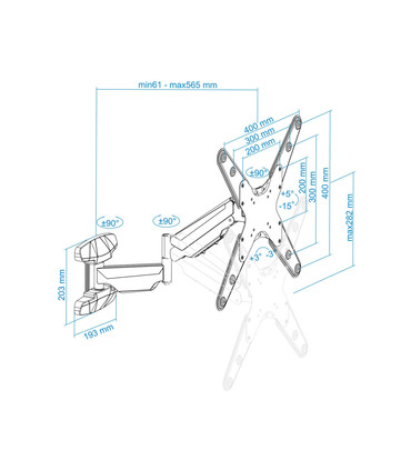 Soporte de Pared para Pantallas de 23" a 55", Giratorio (3 pivotes), Inclinable, Regulable en Altura, soporta hasta 30kg y VESA