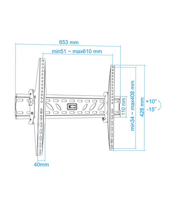 Soporte de Pared para Pantallas de 37" a 70", Inclinable, Regulable, con Nivel de Burbuja, soporta 50kg, compatible con VESA
